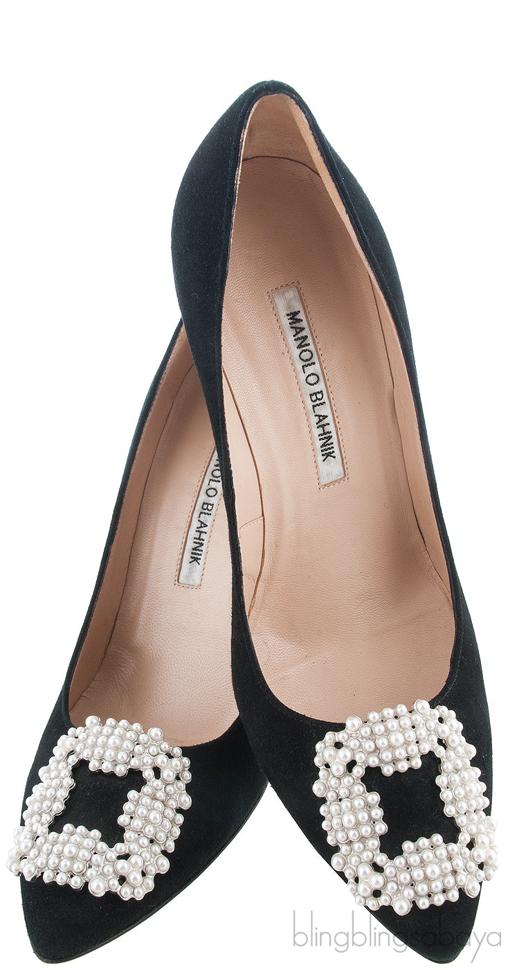 Black Hangisi Suede Pearl Pump