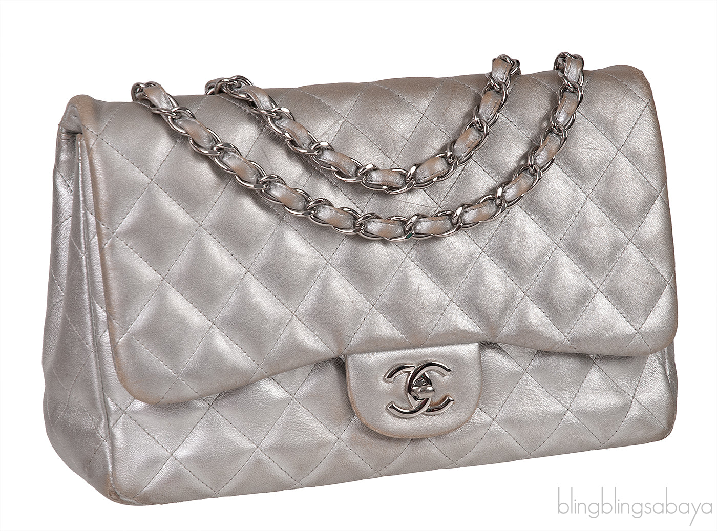 Chanel Silver Quilted Classic Jumbo Flap Bag PHW