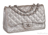 Chanel Silver Quilted Classic Jumbo Flap Bag PHW