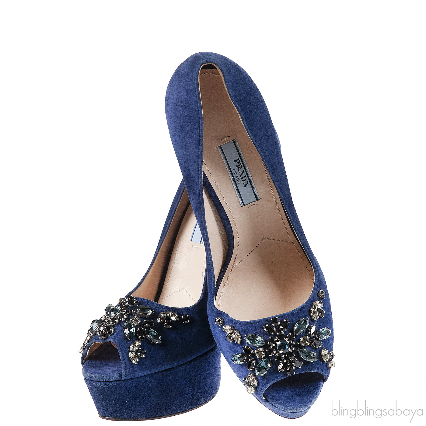 Prada Blue Crystal Peep Toe Pump 38