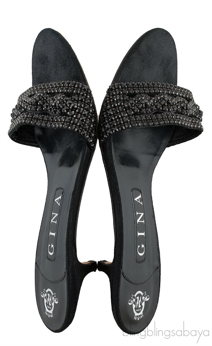 Black Crystal Mule Sandals