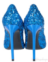 Blue Sequined Pointed Toe Heels