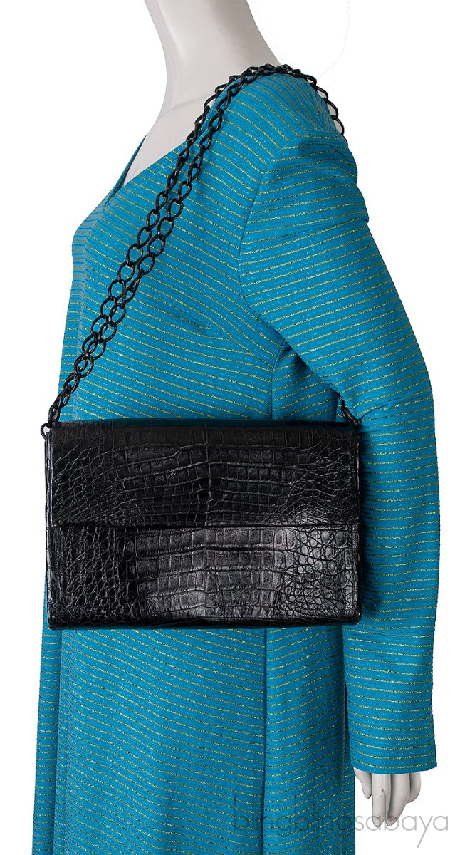 Black Crocodile Chain Shoulder Bag