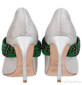 Silver Raffia & Green Fabric Heels
