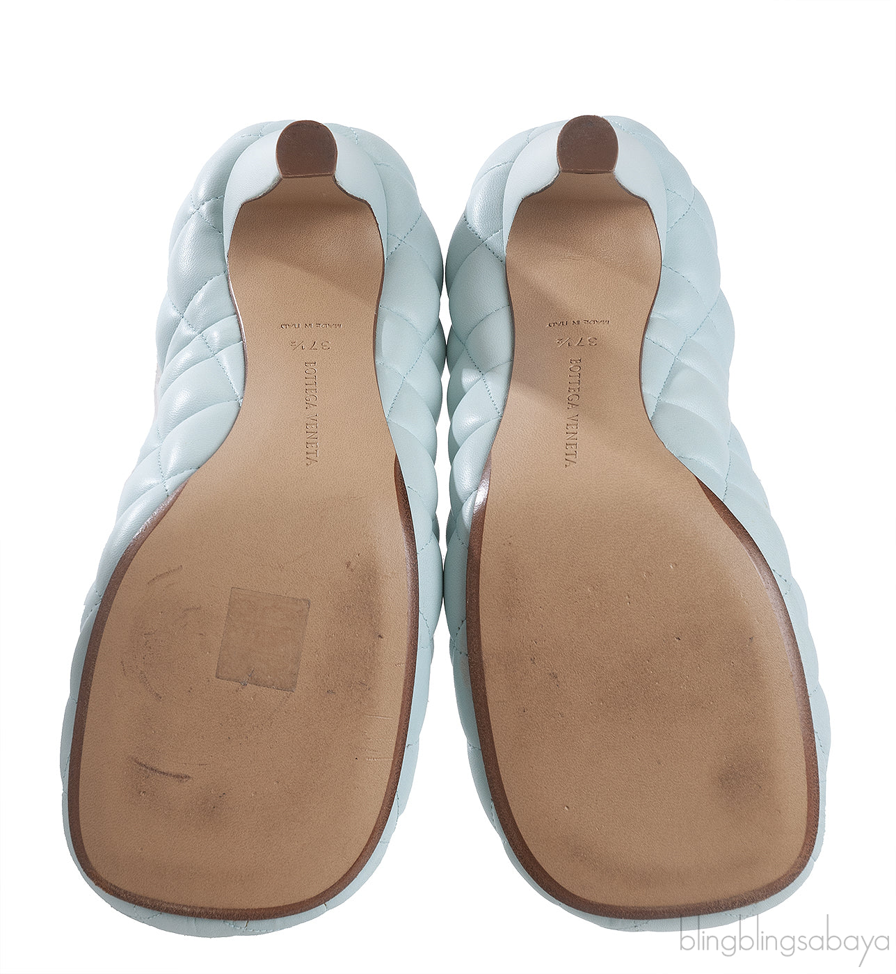 Bottega Veneta Light Blue Padded Block Square Toe Quilted Heels 37.5