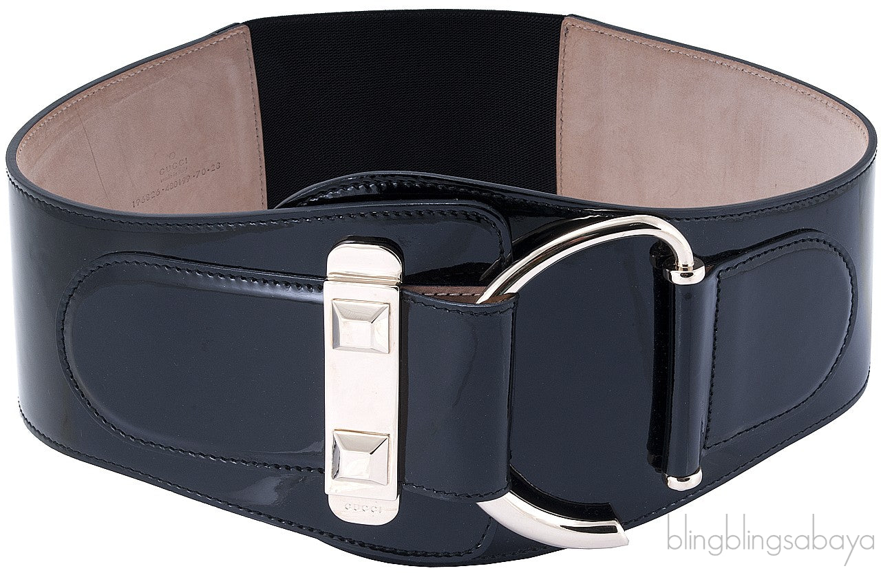 Black Patent Elastic Wide Belt