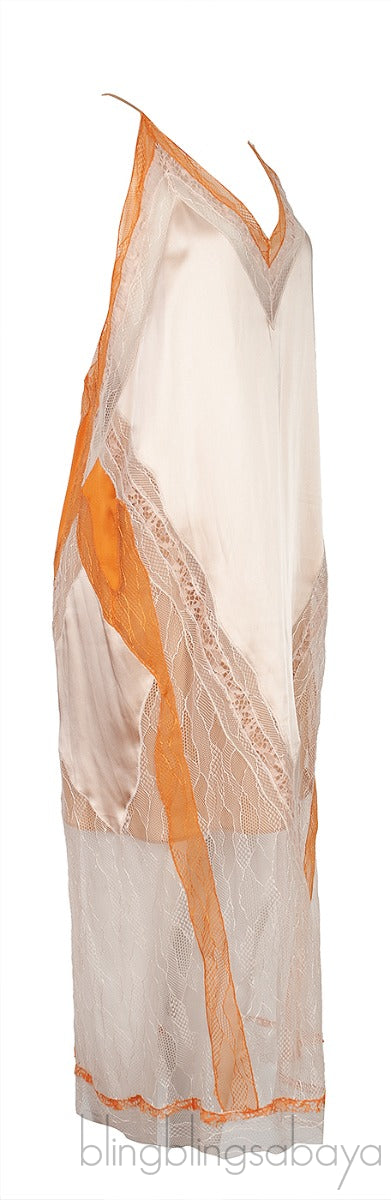 Orange Almond Lace-trimmed Satin Dress