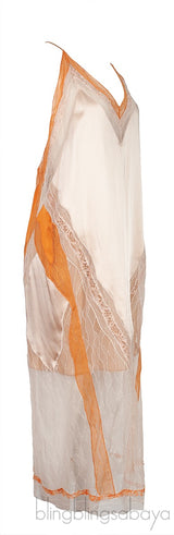 Orange Almond Lace-trimmed Satin Dress