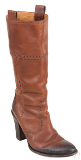 Brown Brogue Perforated High Boots