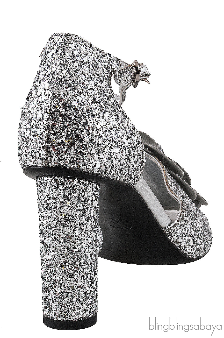 Silver Camellia Glitter Heels