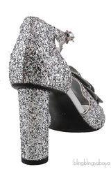 Silver Camellia Glitter Heels