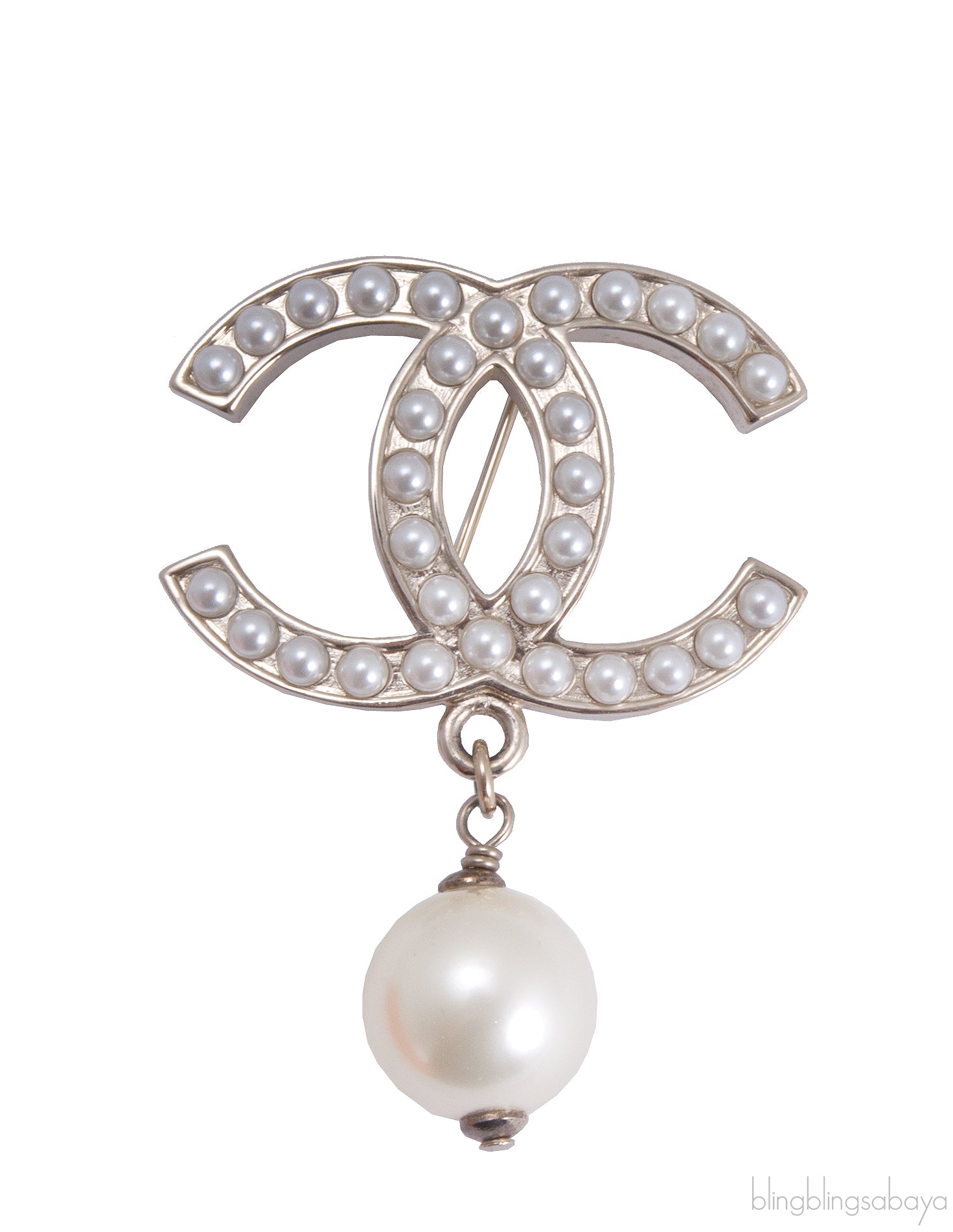 CC Logo Pearl Drop Pin Brooch
