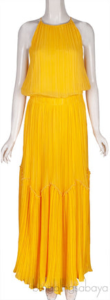 Yellow Pleats Please Tiered Maxi Dress