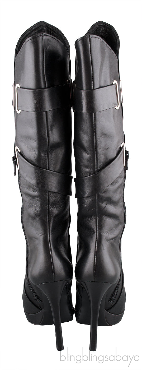 Black Leather Pointed Toe Boots