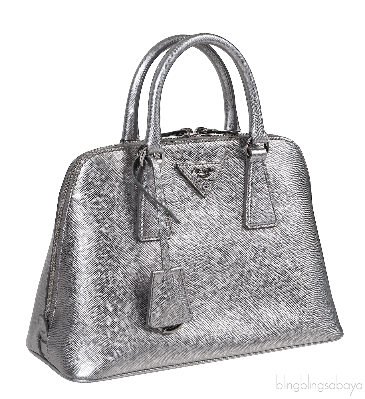 Silver Saffiano Promenade Top Handle Bag