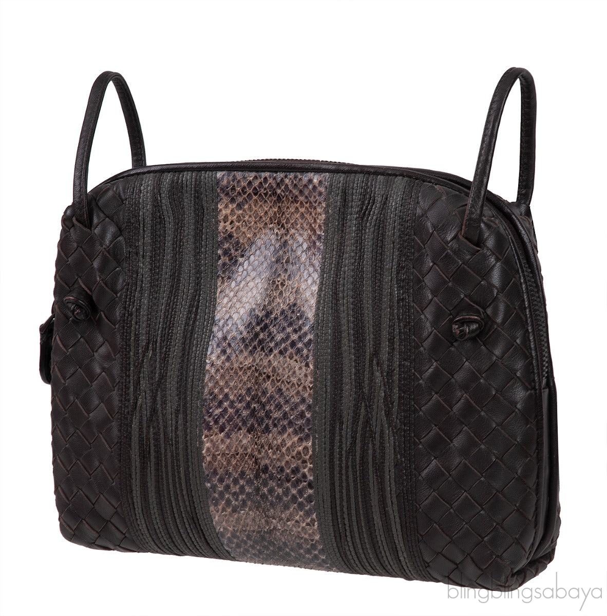 Brown Intrecciato Snakeskin Nodini Crossbody Bag