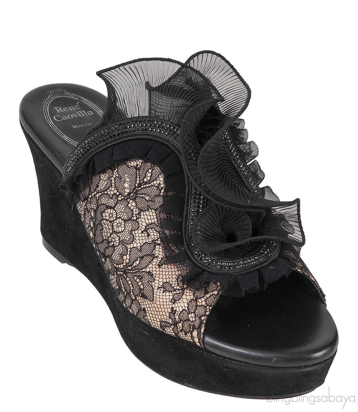 Black/Beige Crystal Embellished Wedge
