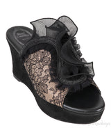 Black/Beige Crystal Embellished Wedge