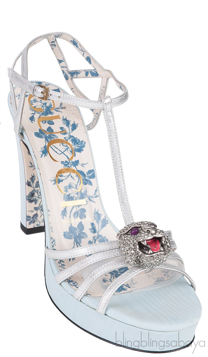 Tiger Head Silver Strappy Sandals