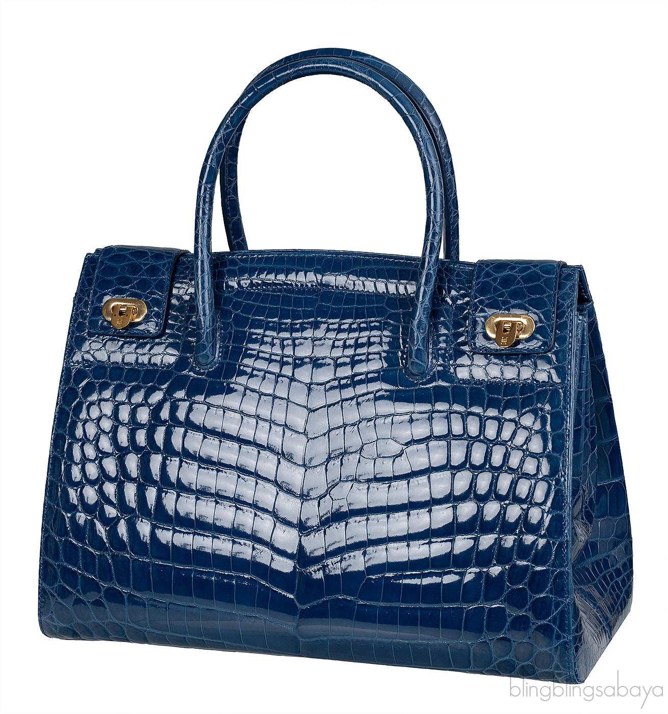 Kwanpen Blue Crocodile Top Handle Bag