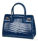 Kwanpen Blue Crocodile Top Handle Bag