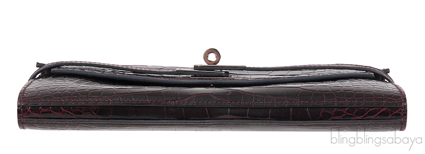 Hermes Kelly Wallet Burgundy Crocodile PHW