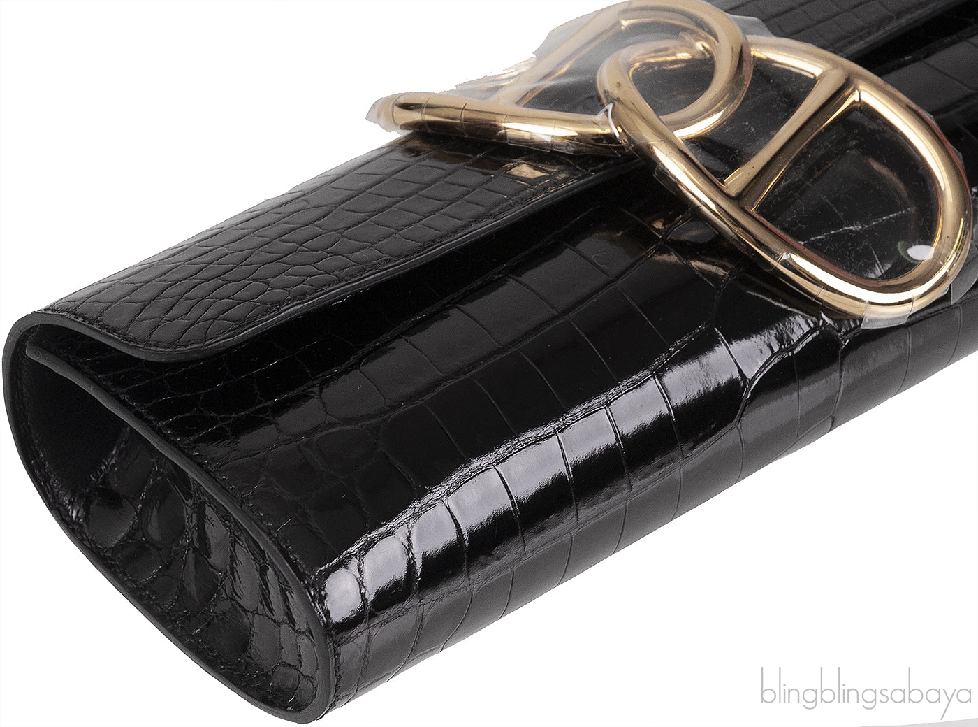 Egee Black Crocodile Clutch GHW