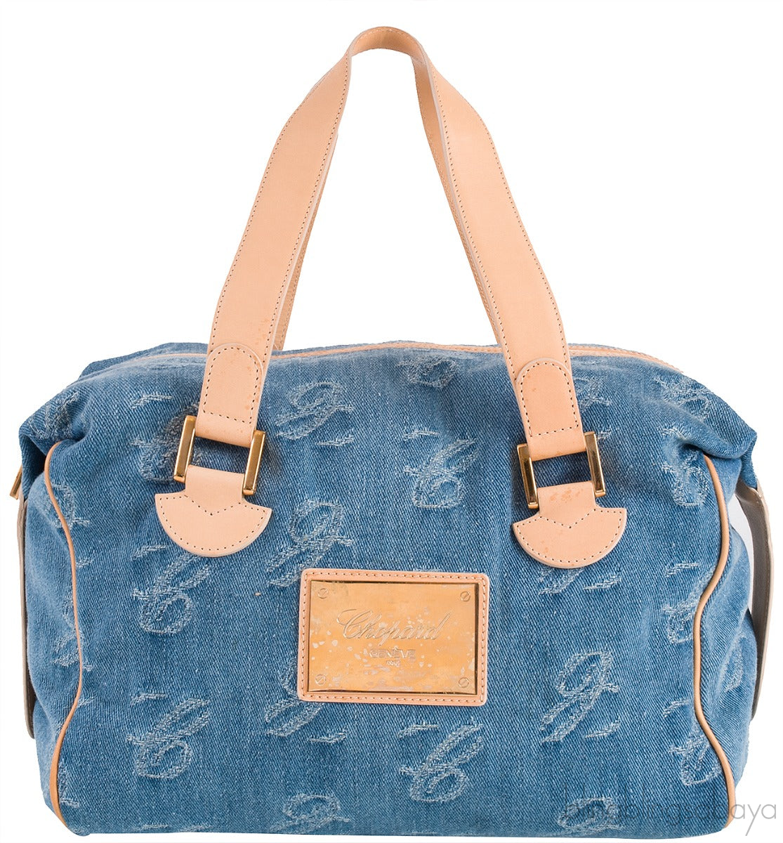 Chopard Blue Denim Distressed Logo Shoulder Bag
