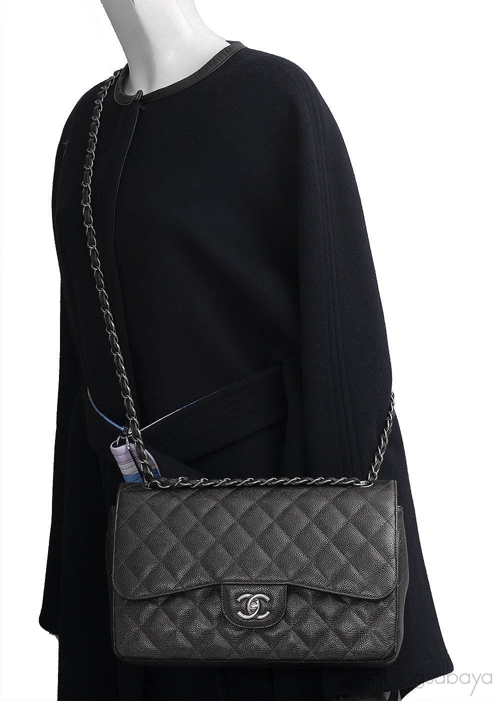 Chanel Charcoal Grey Caviar Jumbo Flap Bag