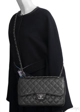 Chanel Charcoal Grey Caviar Jumbo Flap Bag