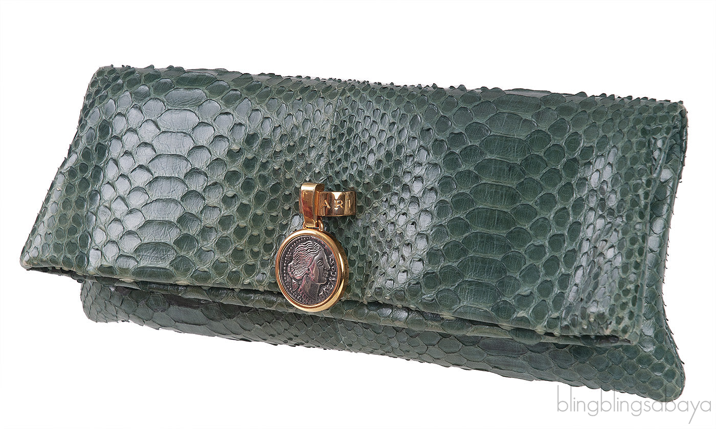 Green Python Monete Fold-over Clutch