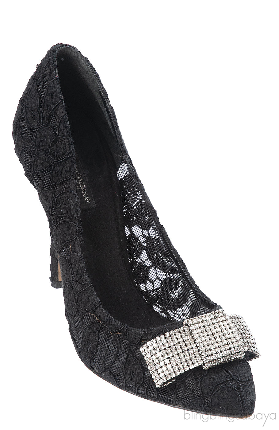 Dolce & Gabbana Black Lace Crystal Bow Heels