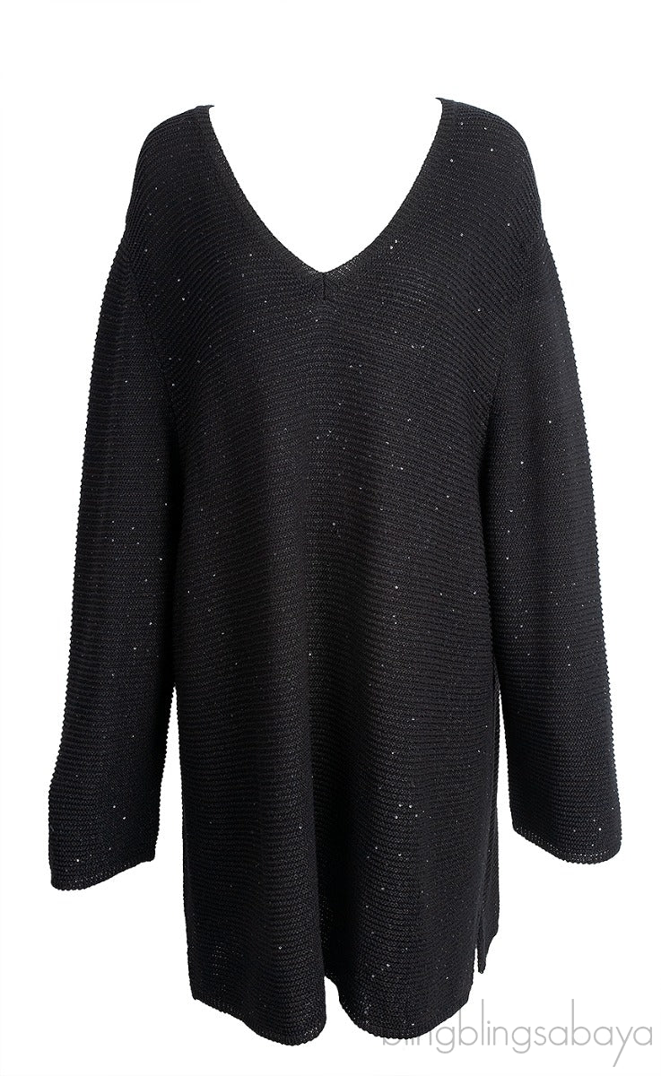 Black Sequin Long Sleeve Knitted Sweatshirt