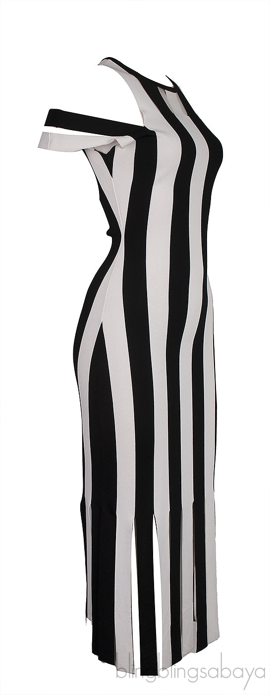 Black and White Striped Midi Dress