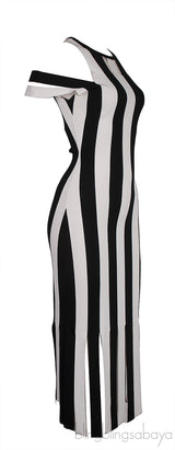 Black and White Striped Midi Dress
