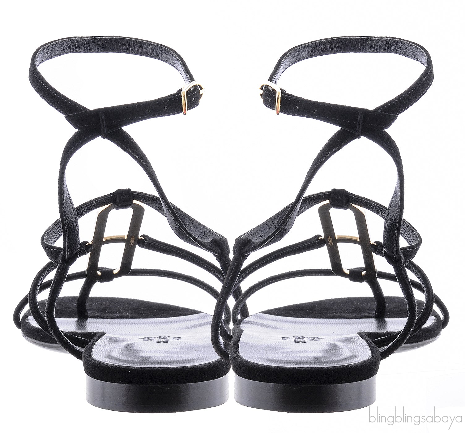 Black Suede Strass Flat Sandals