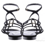 Black Suede Strass Flat Sandals