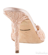Beige Lace Crystal Vamp Slip-on Sandals