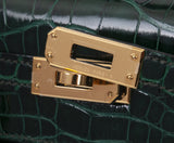 Kelly 25 Sellier Vert Fonce Patent Crocodile GHW