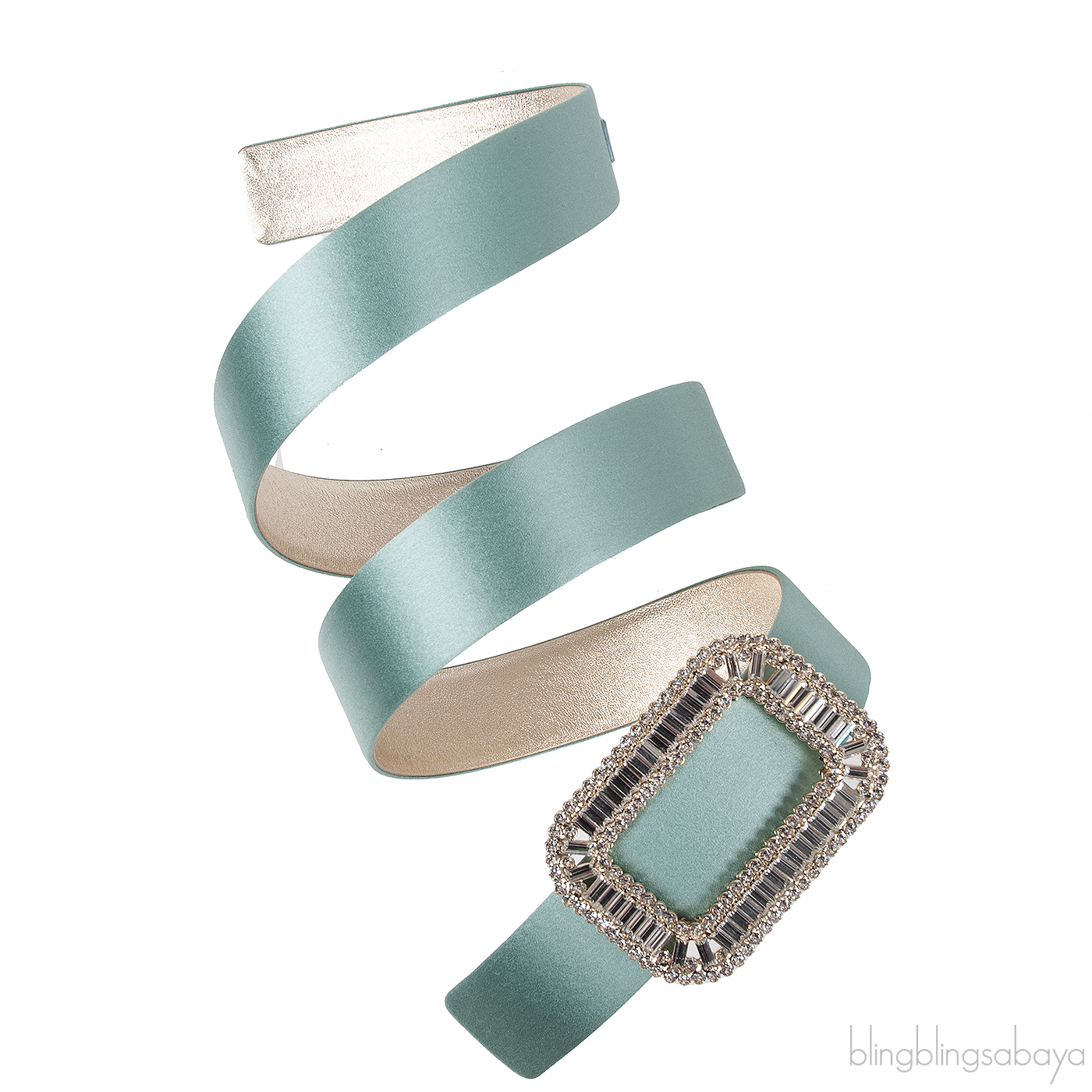 Roger Vivier Green Pilgrim Satin Crystal Belt