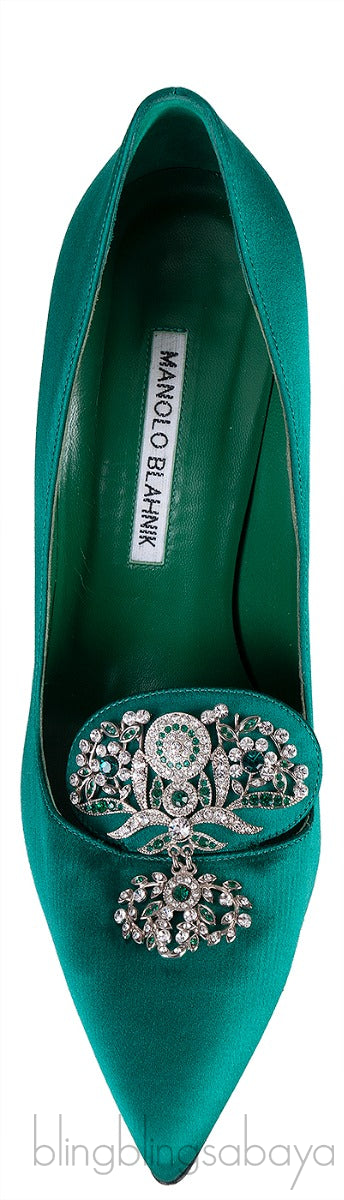 Emerald Green Crystal Satin Heels