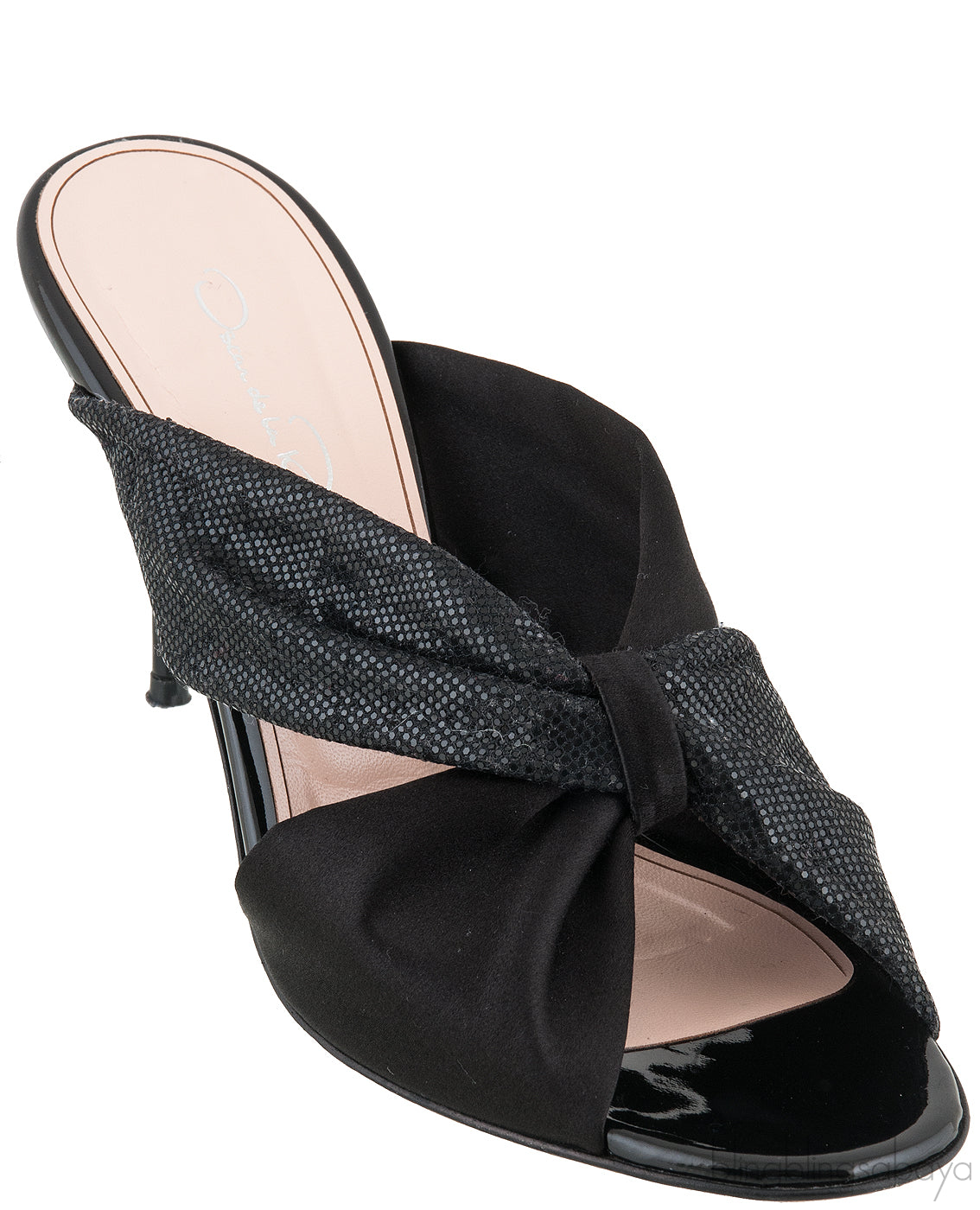 Glen Black Satin Mules