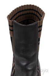 FF Brown Monogram Zucca Logo Print Kitten Boots