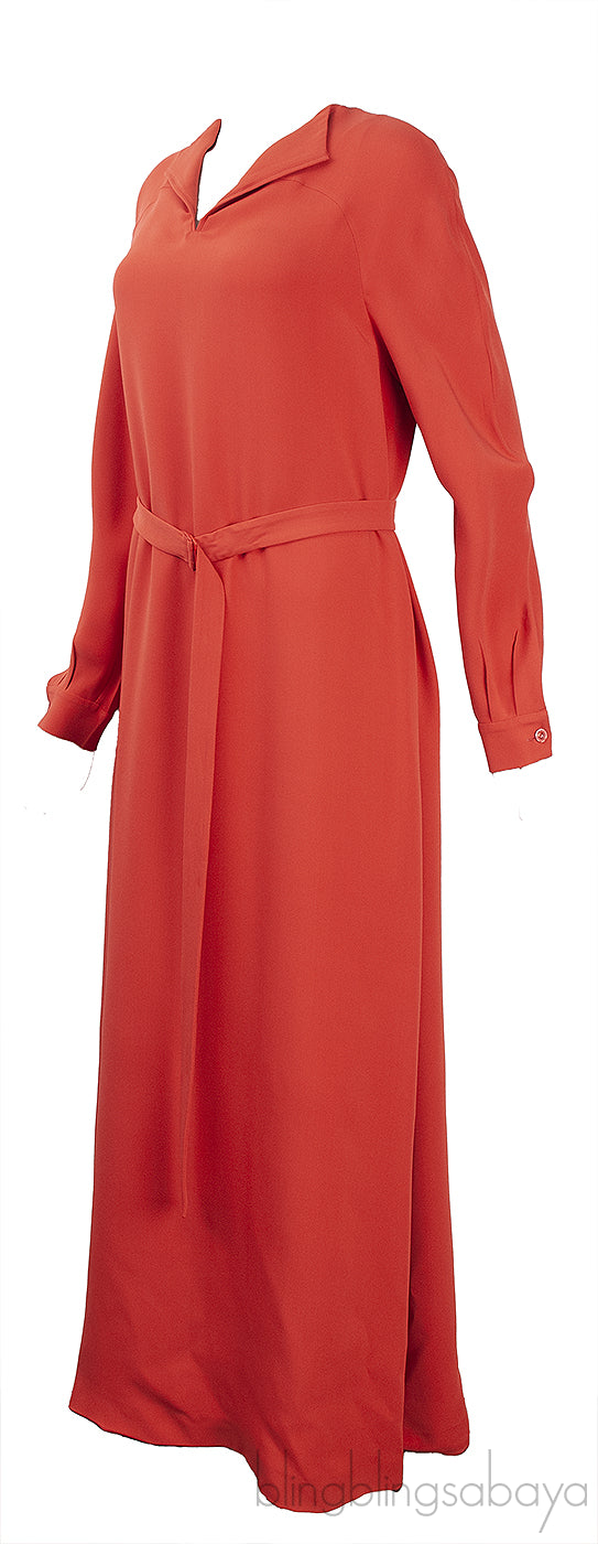 Rust Orange V-neck Belted Maxi Dress