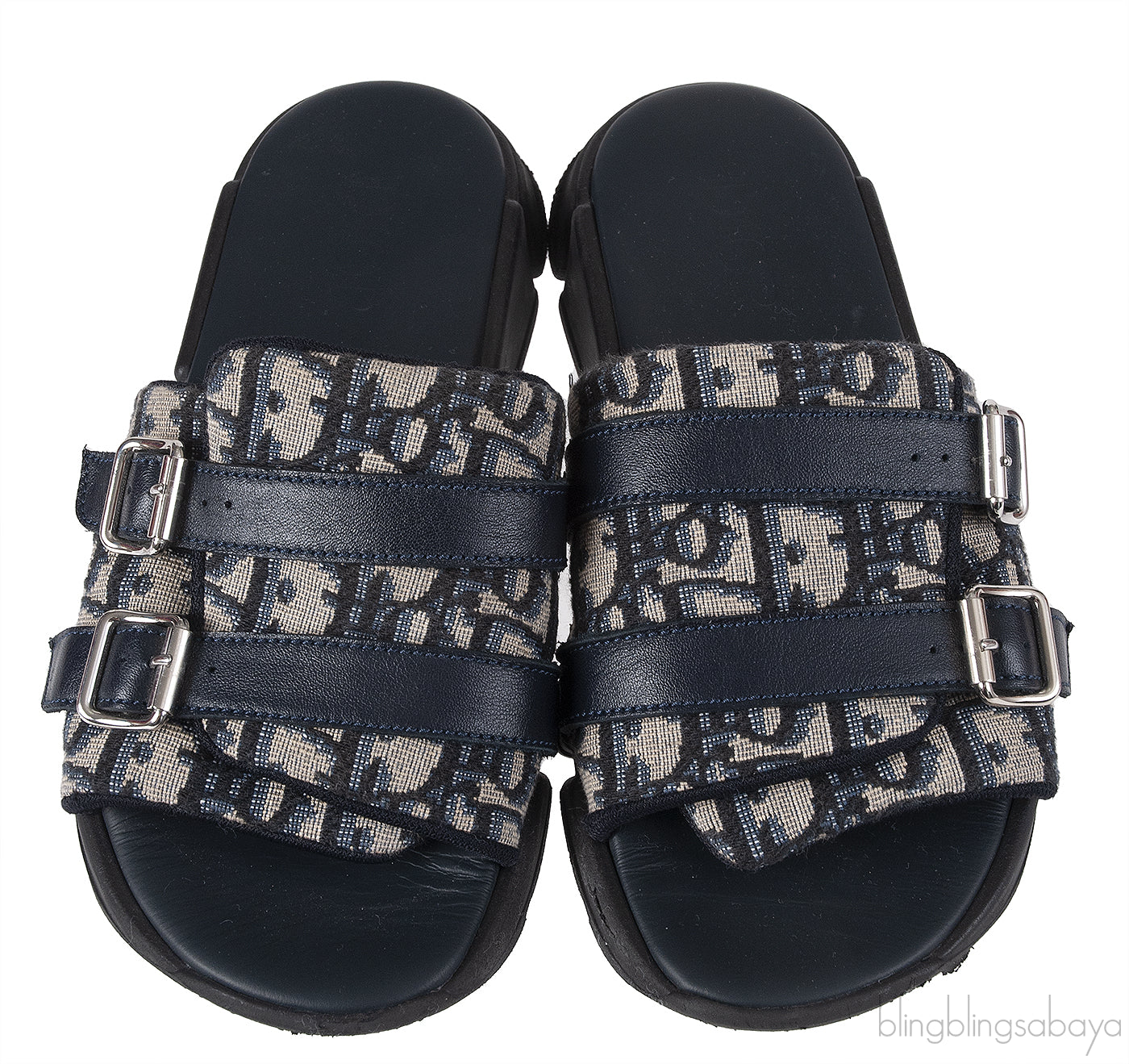 Beige and Black Dior Oblique Technical Kids Jacquard Sandals