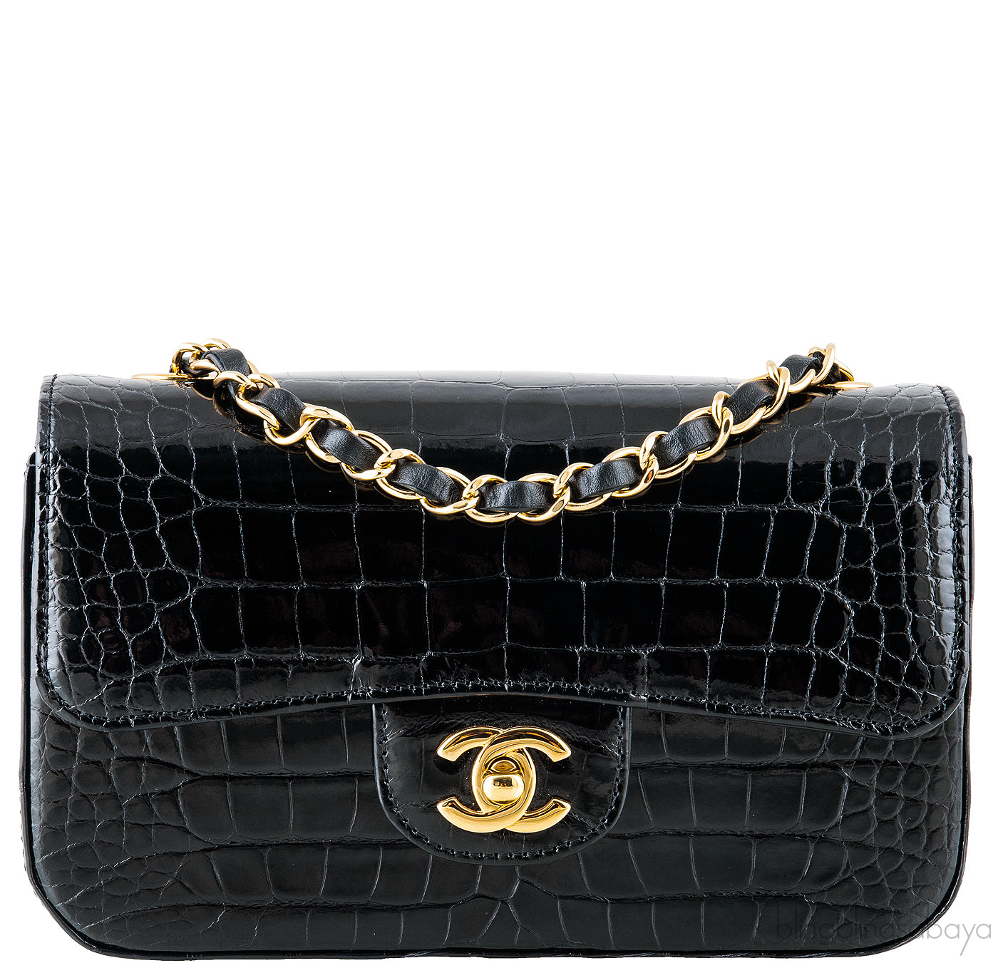 Black Croc Mini Single Flap Bag