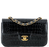 Black Croc Mini Single Flap Bag