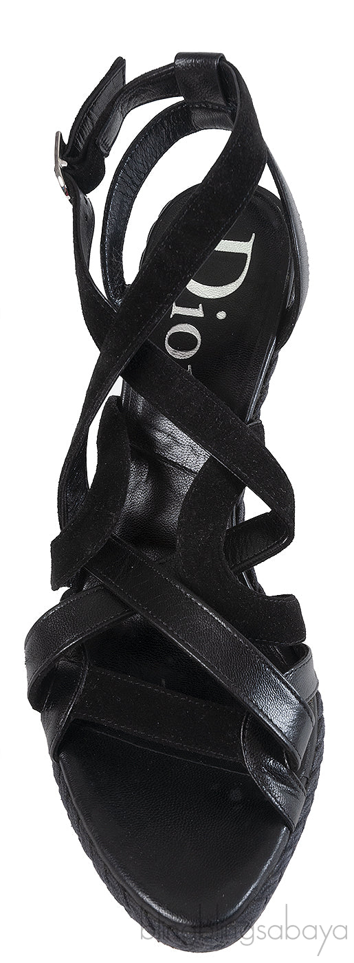 Christian Dior Black Wedge Strappy Heels