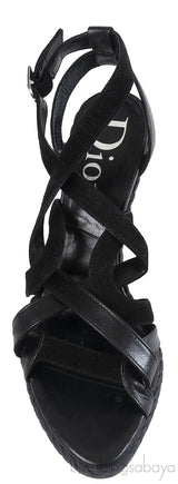 Christian Dior Black Wedge Strappy Heels