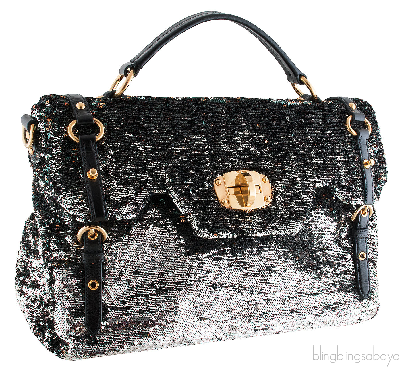 Sequin Black Turn-lock Handle Bag
